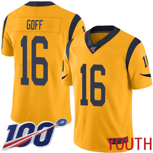 Los Angeles Rams Limited Gold Youth Jared Goff Jersey NFL Football 16 100th Season Rush Vapor Untouchable